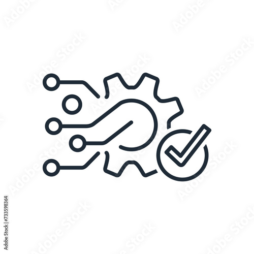 Digital electronic system marked with a tick. An effective management tool. Improved modern electronic equipment, software development. Vector linear icon isolated on white background.