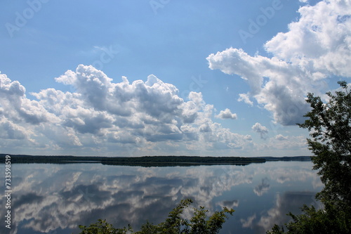 Fototapeta Naklejka Na Ścianę i Meble -  Forest lake and blue sky. Republic of Karelia, Russia.