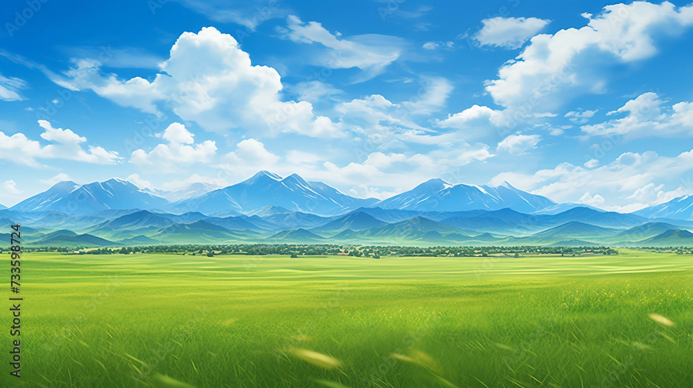 blue sky and green fields