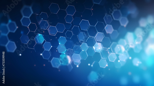 Digital technology hexagon cyber security concept, blue technology background © jiejie