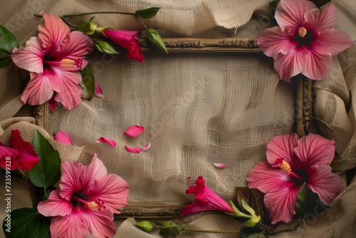 intage atmosphere created by the combination of a rustic frame and delicate flowers photo