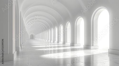 White corridor with columns. Created with Ai