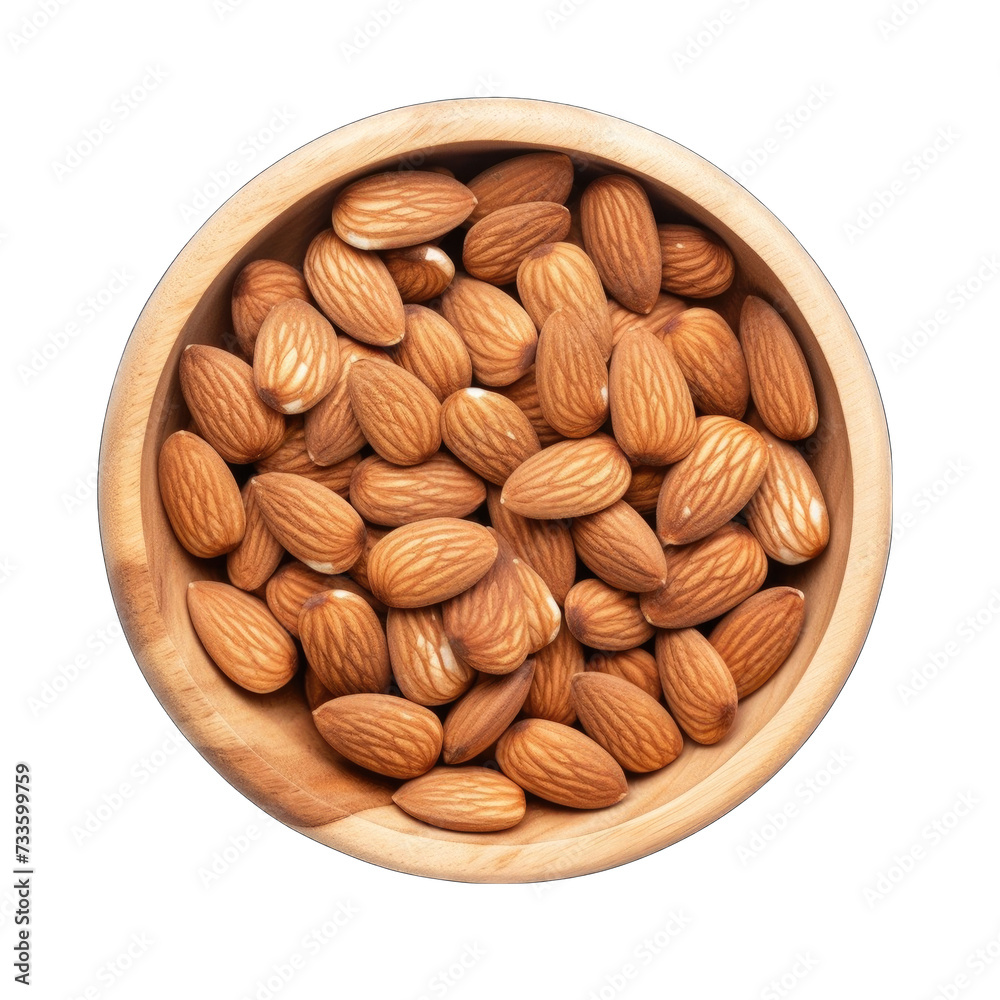 high quailty Almond Nuts in wood bowl top view png high quailty Almond Nuts in wood bowl top view png