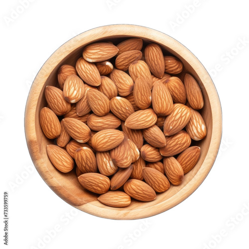 high quailty Almond Nuts in wood bowl top view png photo