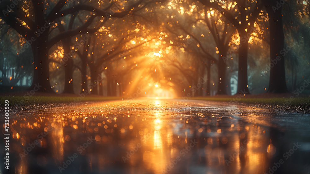 Tree-lined road - path - sunset - stylish and mysterious - sunset 