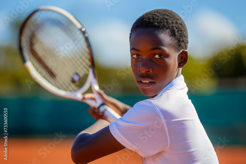 Young Tennis Player Ready for Serve on Court © Angela
