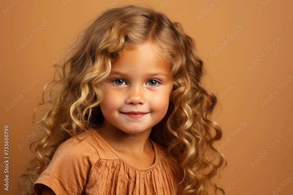 Portrait of a cute little girl with long curly hair. Studio shot. Portrait of a cute little girl with long curly hair. Studio shot.