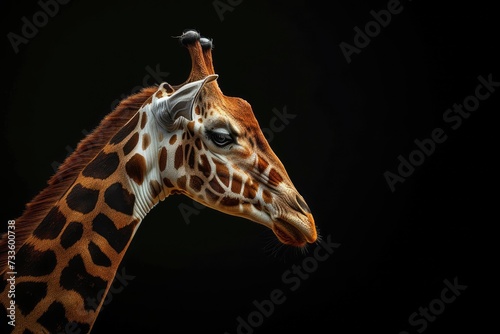 giraffe profile portrait on black background - generative ai © Nia™