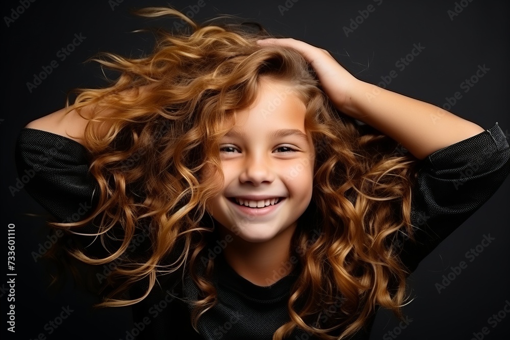 Portrait of a cute little girl with long curly hair over dark background Portrait of a cute little girl with long curly hair over dark background