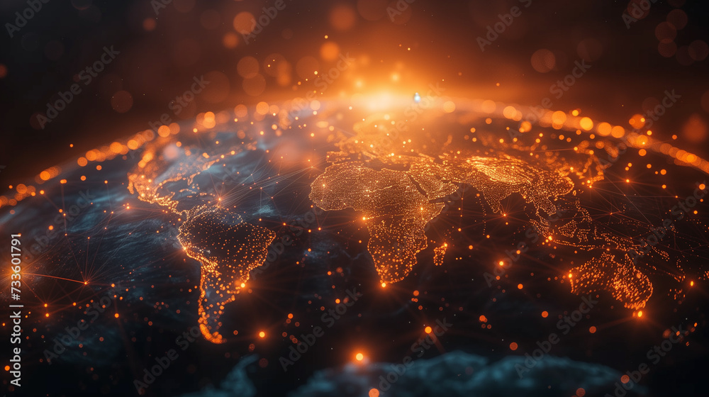 A graphical representation of the Earth with a glowing network illustrating global connectivity and international communication. - obrazy, fototapety, plakaty 