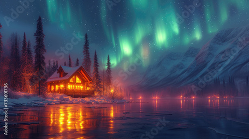 Secluded Northern Lights Over a Wooden Cabin