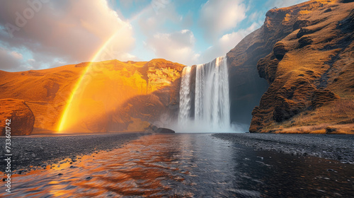 Ephemeral Rainbow over a Waterfall