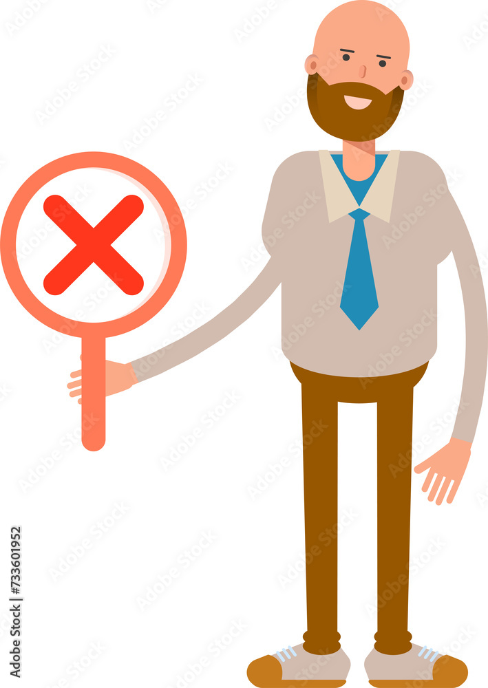 Bald Businessman Character Showing Wrong Mark
Bald Businessman Character Showing Wrong Mark