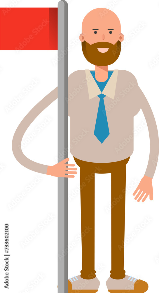 Bald Businessman Character Holding Flag Pole
Bald Businessman Character Holding Flag Pole