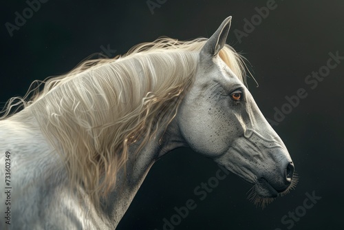 horse profile portrait on black background - generative ai © Nia™