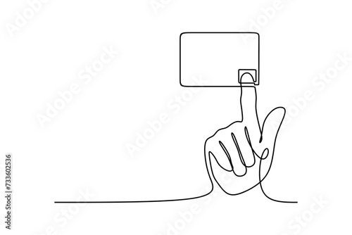 Continuous one line of hand clicking a credit card. Doodle creative idea. Vector illustration