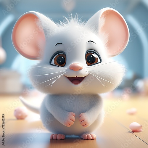 flat logo of Cute baby mouse with big eyes lovely little animal 3d rendering cartoon character 