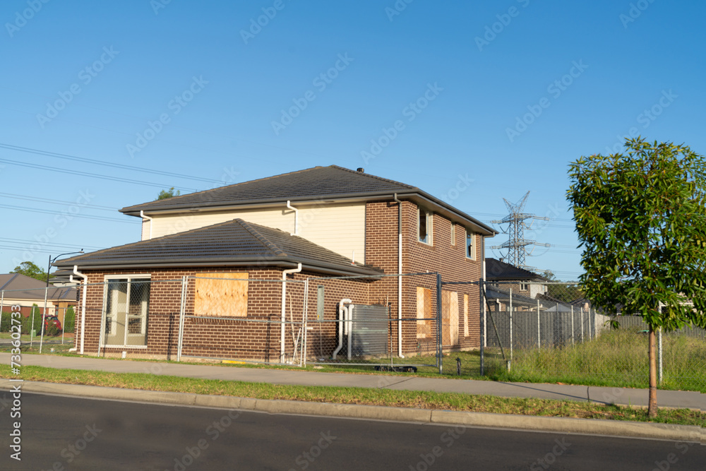 An abandoned house set to be knocked down at Jordan Springs East in western Sydney, NSW Australia in February 2024
