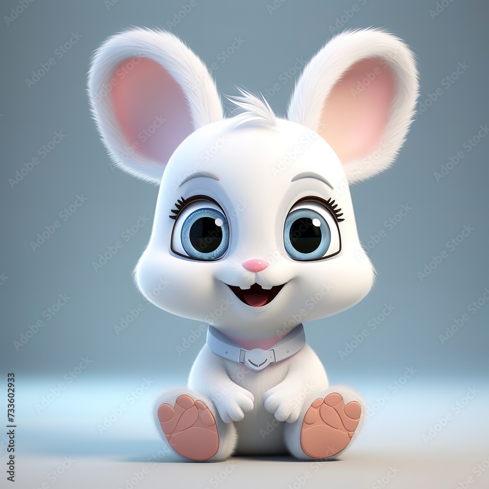 flat logo of Cute baby rabbit with big eyes lovely little animal 3d rendering cartoon character flat logo of Cute baby rabbit with big eyes lovely little animal 3d rendering cartoon character