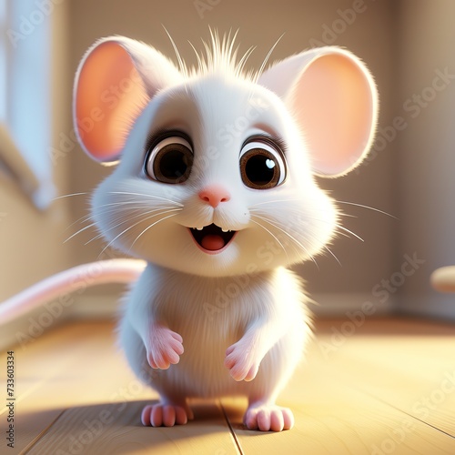 flat logo of Cute baby rat with big eyes lovely little animal 3d rendering cartoon character 