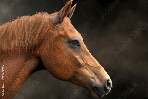 horse profile portrait on black background - generative ai