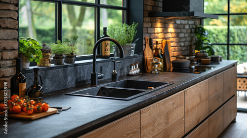 Elegant Black Granite Countertop with Integrated Sink