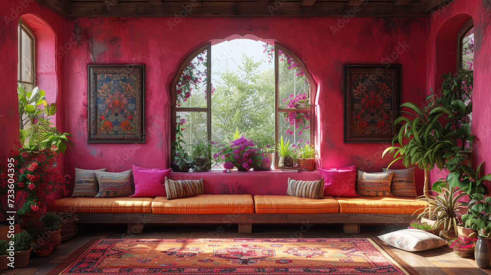 Magenta Learning Nook: Vibrant Contrast with Fuchsia Throws