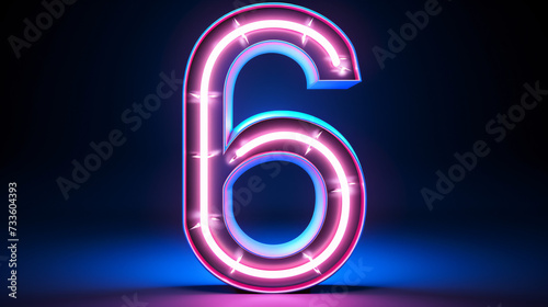 3d neon light number Six