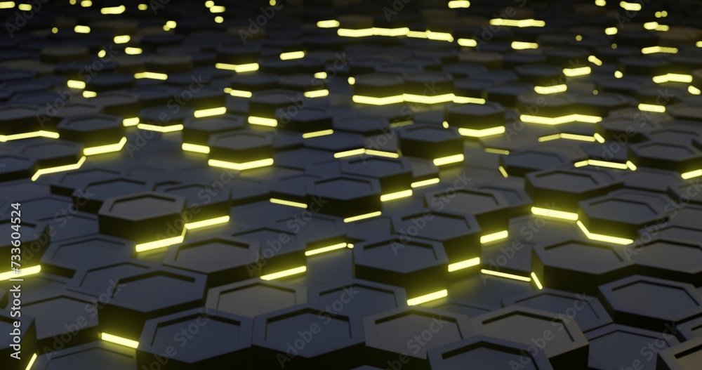 Fototapeta premium 3d polygons elegant black yellow light night. elegant background. technology. abstract hexagon