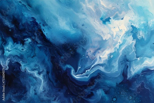 Abstract art piece evoking the tranquility of underwater realms, with fluid shapes and shimmering blues creating a serene atmosphere. 