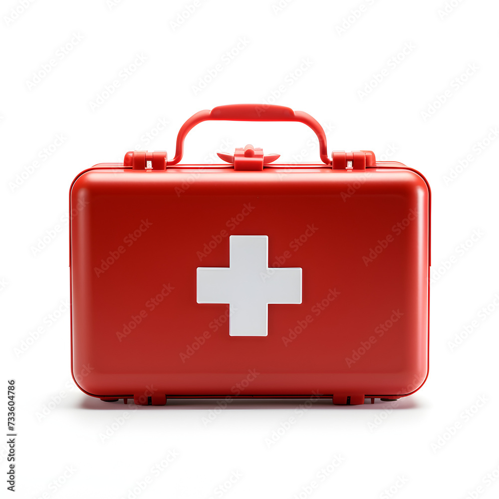 Red first aid kit on a white background Red first aid kit on a white background