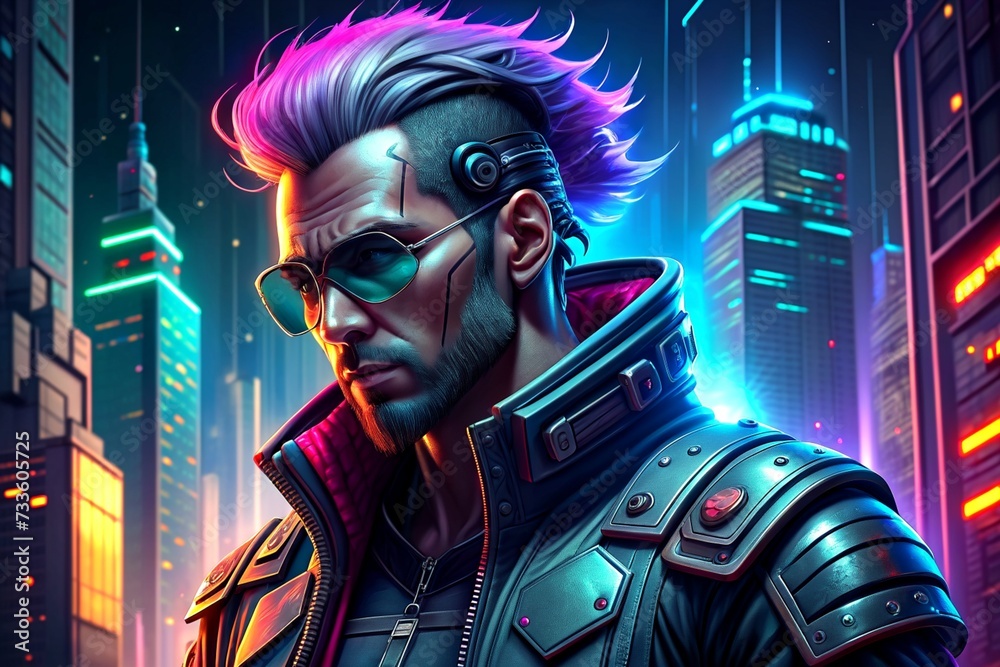 Cyberpunk character in neon lights illuminate futuristic cityscapes, blending high-tech advancements with gritty urban landscapes, Generative AI Cyberpunk character in neon lights illuminate futuristic cityscapes, blending high-tech advancements with gritty urban landscapes, Generative AI