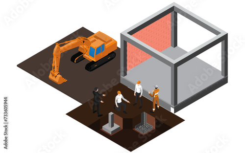 building construction The project owner, architect and engineer are at the construction site.