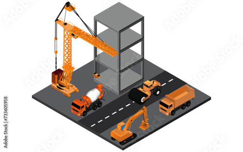 Construction crane utilization, the erection of tall structures, and the loading and unloading of building supplies. ,High-rise building construction engineering ,3d rendering