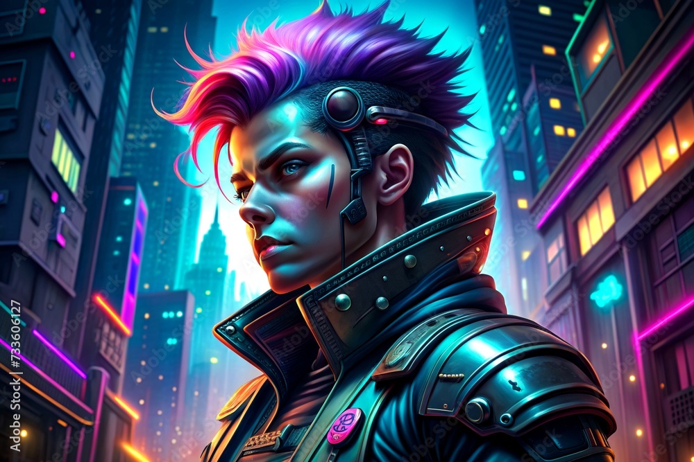 Cyberpunk character in neon lights illuminate futuristic cityscapes, blending high-tech advancements with gritty urban landscapes, Generative AI Cyberpunk character in neon lights illuminate futuristic cityscapes, blending high-tech advancements with gritty urban landscapes, Generative AI