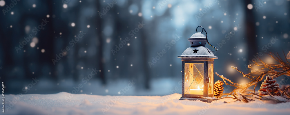 Lantern Illuminating Snowy Night
