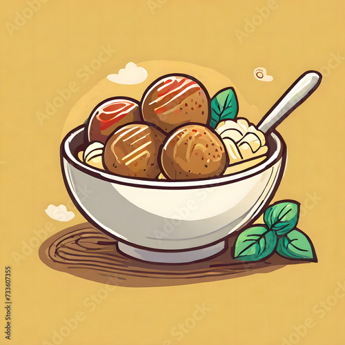 Illustration vector graphic of flat logo of a bowl of meatball cartoon vector icon illustration. drink food icon 