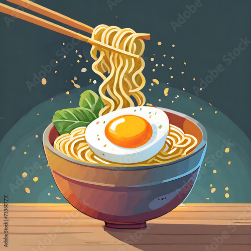 Illustration vector graphic of Firefly flat logo of noodle with egg vector icon illustration. food icon concept isolated
