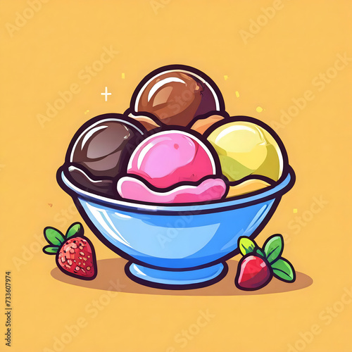 Illustration vector graphic of flat logo of various flavors of ice cream in a bowl cartoon vector icon. cartoon style