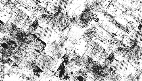 Grunge black and white pattern. Monochrome particles abstract texture. Dusty overlay texture for your design. Grunge black and white pattern. Monochrome particles abstract texture