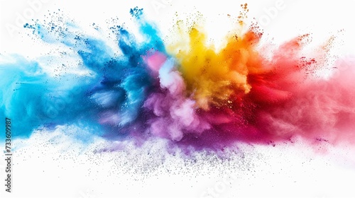 Color powder explosions isolated on white background.