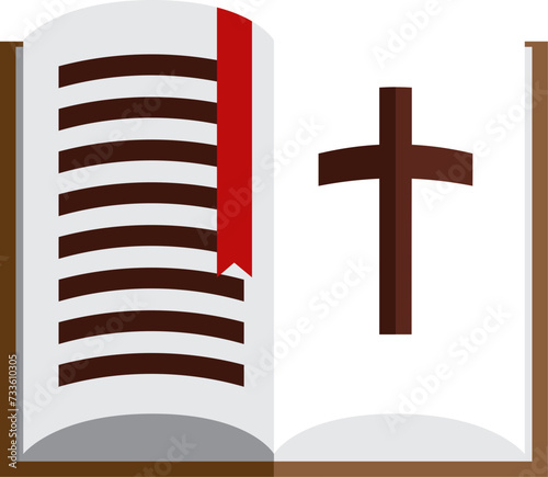open bible with cross icon flat vector