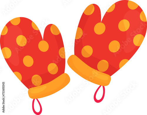 Kitchen protective gloves, pair of red oven mittens flat vector cartoon