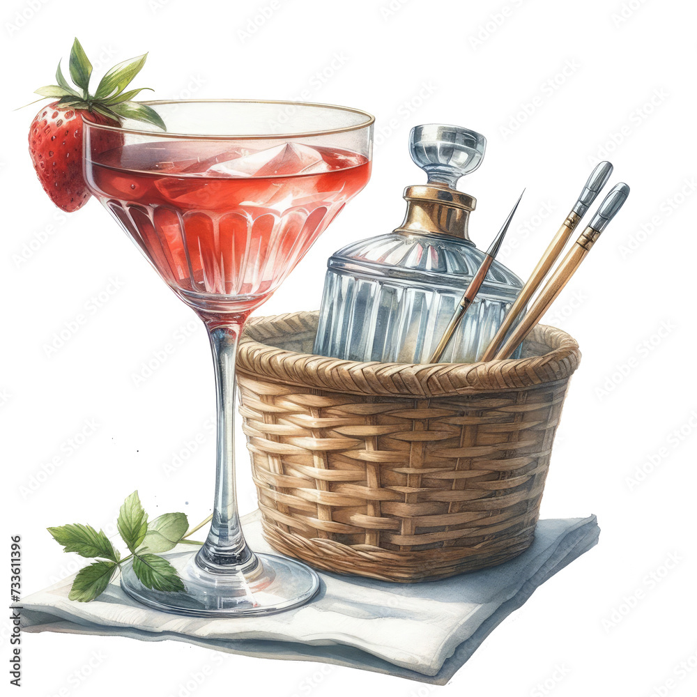 watercolor cocktail with soft drinks watercolor cocktail with soft drinks
