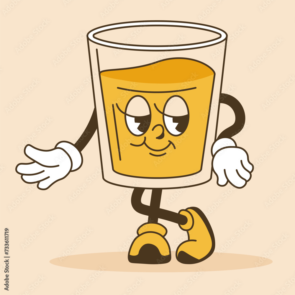 Mascot cartoon character, glass with beverage