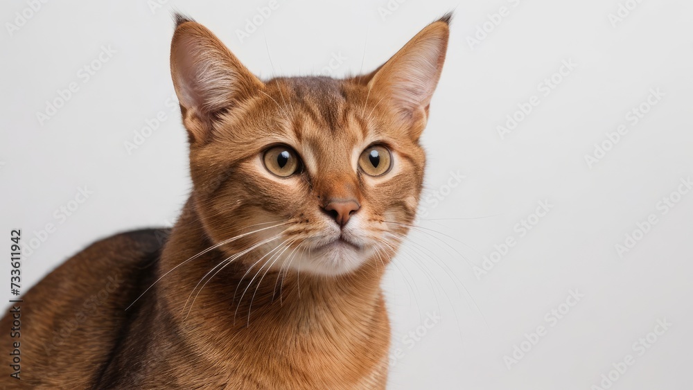 Portrait of Ruddy abyssinian cat on grey background Portrait of Ruddy abyssinian cat on grey background
