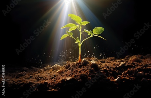 Plants with green leaves growing from the ground in sunlight