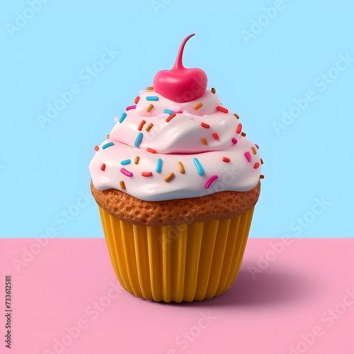 3d rendering cup cake toon style