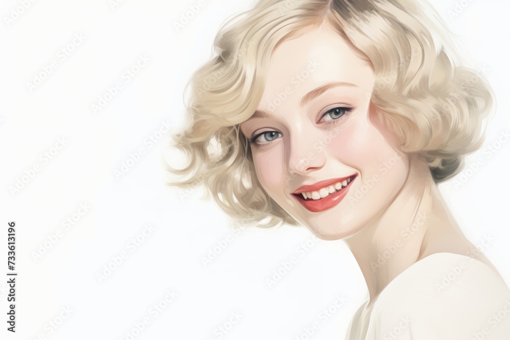 An illustration serving as a background, with a smiling young woman positioned to the side against a white backdrop, offering flexibility for customization. An illustration serving as a background, with a smiling young woman positioned to the side against a white backdrop, offering flexibility for customization.
