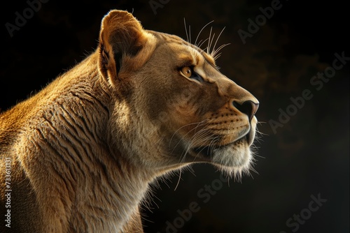 lion profile portrait on black background - generative ai